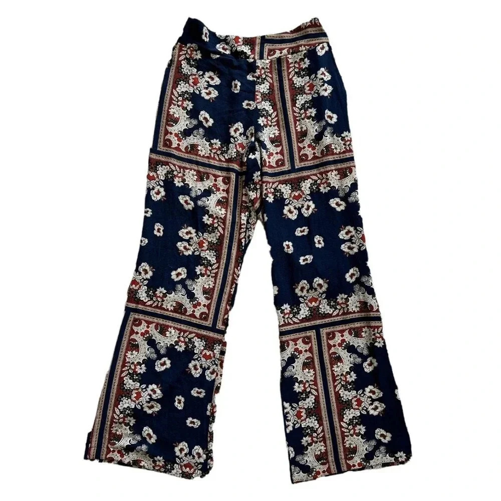 Cliche Navy Floral Print Boho Pants S